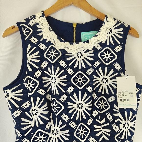 Tuckernuck Sail To Sable NWT Basket Weave Drop Fit & Flare Dress in Navy Sun 4 - Picture 10 of 14